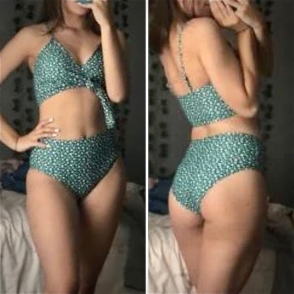 💚Green Floral Wrap High Waist Bikini Set 💚 - Picture 15 of 16